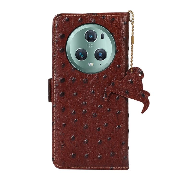 For Honor Magic5 Pro Ostrich Pattern Genuine Leather RFID Phone Case(Coffee) - Honor Cases by buy2fix | Online Shopping UK | buy2fix