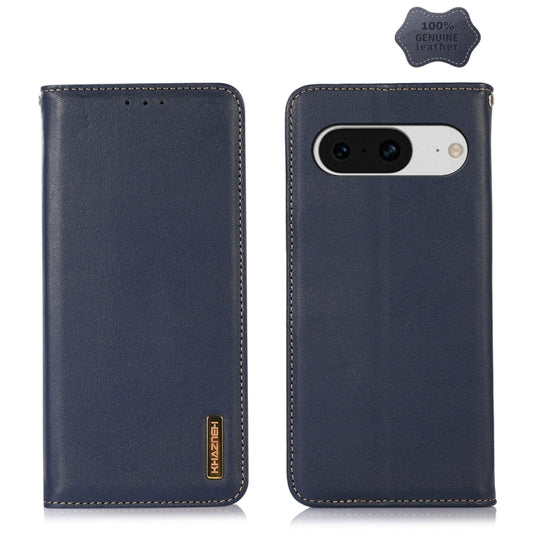 For Google Pixel 8 KHAZNEH Nappa Top Layer Cowhide Leather Phone Case(Blue) - Google Cases by buy2fix | Online Shopping UK | buy2fix