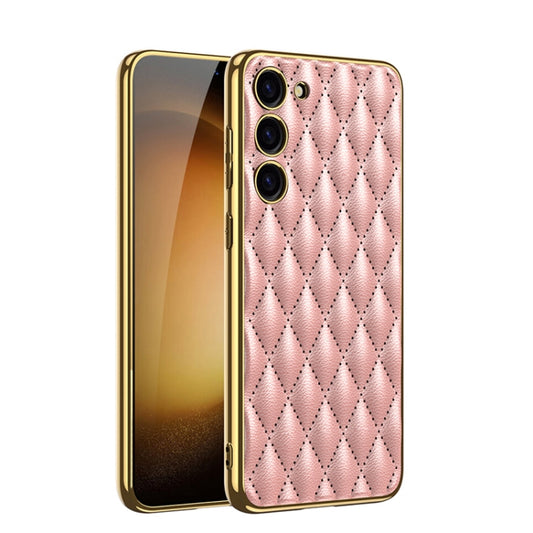For Samsung Galaxy S23 5G GKK Rhombus Pattern Electroplating Plain PU Phone Case(Pink) - Galaxy S23 5G Cases by GKK | Online Shopping UK | buy2fix