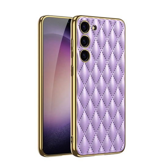 For Samsung Galaxy S23 5G GKK Rhombus Pattern Electroplating Plain PU Phone Case(Purple) - Galaxy S23 5G Cases by GKK | Online Shopping UK | buy2fix
