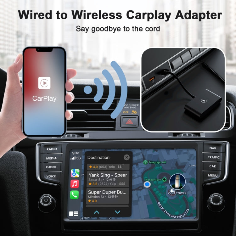 THT-020-2 USB + USB-C / Type-C Wired to Wireless Carplay Adapter for iPhone(Black) - Bluetooth Adapters by buy2fix | Online Shopping UK | buy2fix