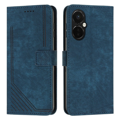 For OnePlus Nord CE 3/Nord CE 3 Lite/Nord N30 Skin Feel Stripe Pattern Leather Phone Case with Lanyard(Blue) - OnePlus Cases by buy2fix | Online Shopping UK | buy2fix