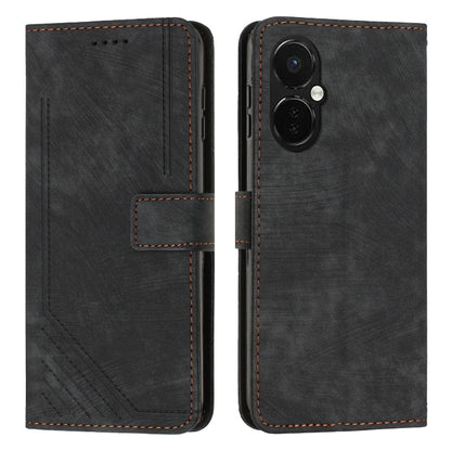 For OnePlus Nord CE 3/Nord CE 3 Lite/Nord N30 Skin Feel Stripe Pattern Leather Phone Case with Lanyard(Black) - OnePlus Cases by buy2fix | Online Shopping UK | buy2fix