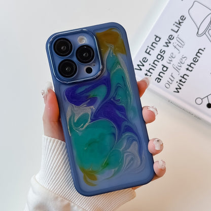 For iPhone 14 Pro Oil Painting Electroplating TPU Phone Case(Blue) - iPhone 14 Pro Cases by buy2fix | Online Shopping UK | buy2fix