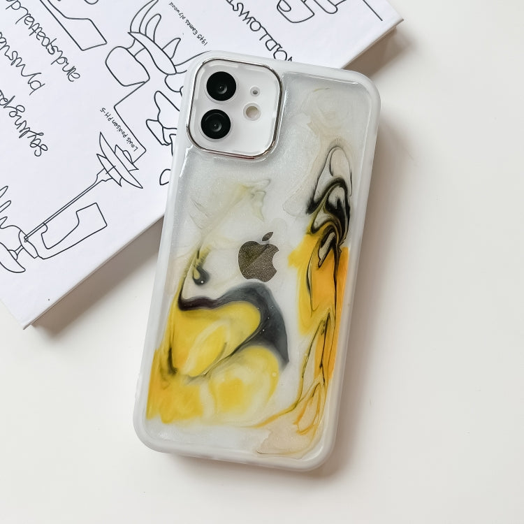 For iPhone 12 Oil Painting Electroplating TPU Phone Case(White) - iPhone 12 / 12 Pro Cases by buy2fix | Online Shopping UK | buy2fix