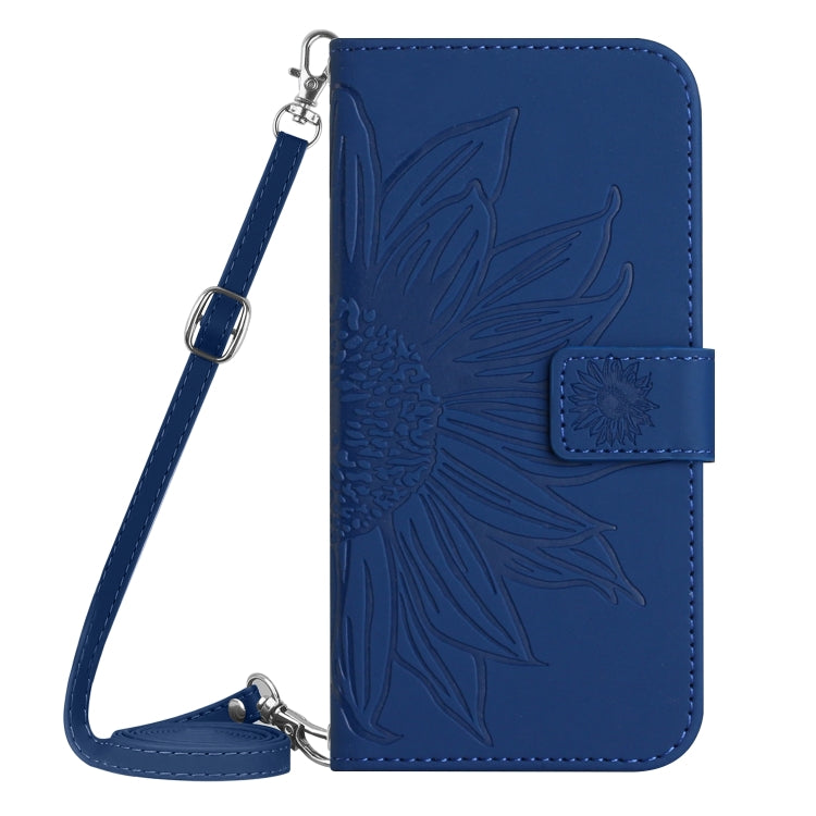 For Xiaomi Poco F5 Pro Skin Feel Sun Flower Embossed Flip Leather Phone Case with Lanyard(Dark Blue) - Xiaomi Cases by buy2fix | Online Shopping UK | buy2fix