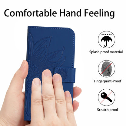 For Xiaomi Poco F5 Pro Skin Feel Sun Flower Embossed Flip Leather Phone Case with Lanyard(Dark Blue) - Xiaomi Cases by buy2fix | Online Shopping UK | buy2fix