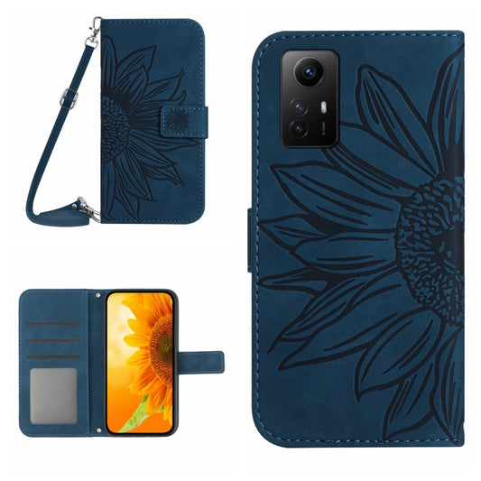 For Xiaomi Redmi Note 12S Skin Feel Sun Flower Embossed Flip Leather Phone Case with Lanyard(Inky Blue) - Xiaomi Cases by buy2fix | Online Shopping UK | buy2fix