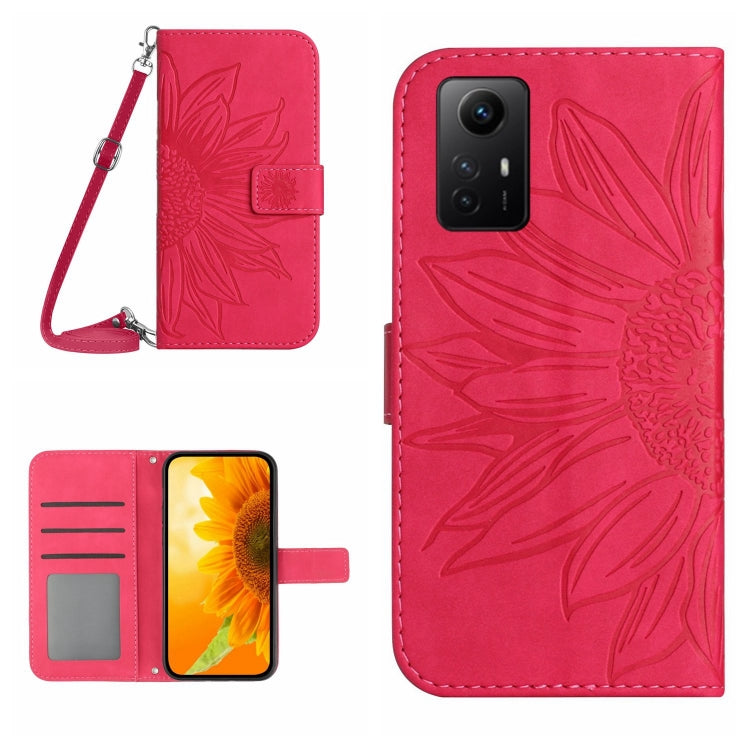 For Xiaomi Redmi Note 12S Skin Feel Sun Flower Embossed Flip Leather Phone Case with Lanyard(Rose Red) - Xiaomi Cases by buy2fix | Online Shopping UK | buy2fix