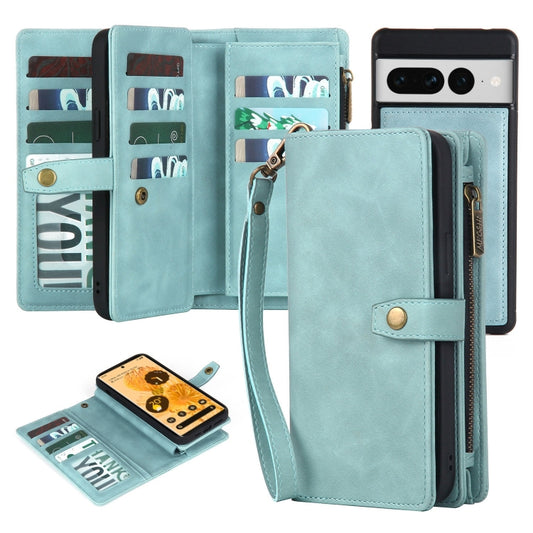 For Google Pixel 6a Zipper Wallet Detachable MagSafe Leather Phone Case(Blue) - Google Cases by buy2fix | Online Shopping UK | buy2fix
