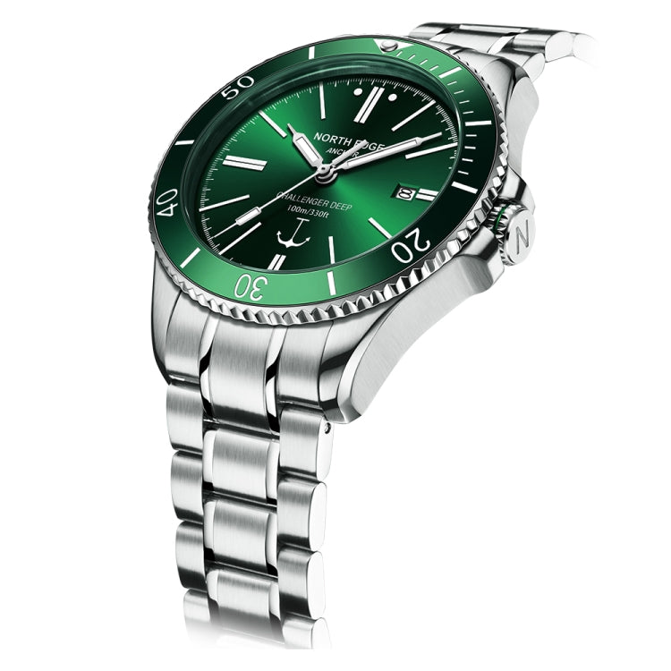 NORTH EDGE ANCHOR Men Outdoor 100m Waterproof Mechanical Watch(Green) - Metal Strap Watches by NORTH EDGE | Online Shopping UK | buy2fix