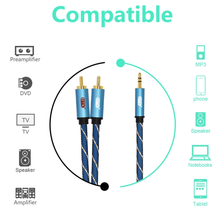 EMK 3.5mm Jack Male to 2 x RCA Male Gold Plated Connector Speaker Audio Cable, Cable Length:3m(Dark Blue) -  by EMK | Online Shopping UK | buy2fix