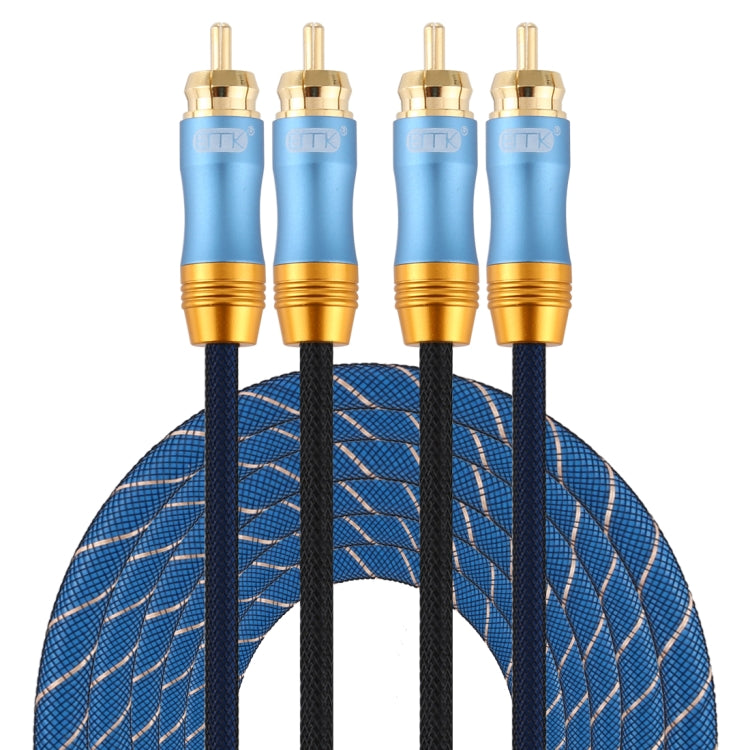 EMK 2 x RCA Male to 2 x RCA Male Gold Plated Connector Nylon Braid Coaxial Audio Cable for TV / Amplifier / Home Theater / DVD, Cable Length:5m(Dark Blue) - Audio Optical Cables by EMK | Online Shopping UK | buy2fix