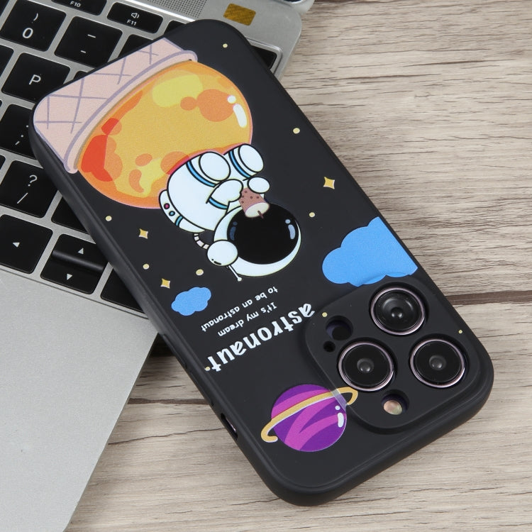 For iPhone 13 Pro Milk Tea Astronaut Pattern Liquid Silicone Phone Case(Ivory Black) - iPhone 13 Pro Cases by buy2fix | Online Shopping UK | buy2fix