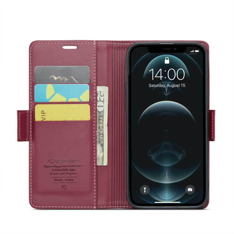 For iPhone 12 Pro Max CaseMe 023 Butterfly Buckle Litchi Texture RFID Anti-theft Leather Phone Case(Wine Red) - iPhone 12 Pro Max Cases by CaseMe | Online Shopping UK | buy2fix