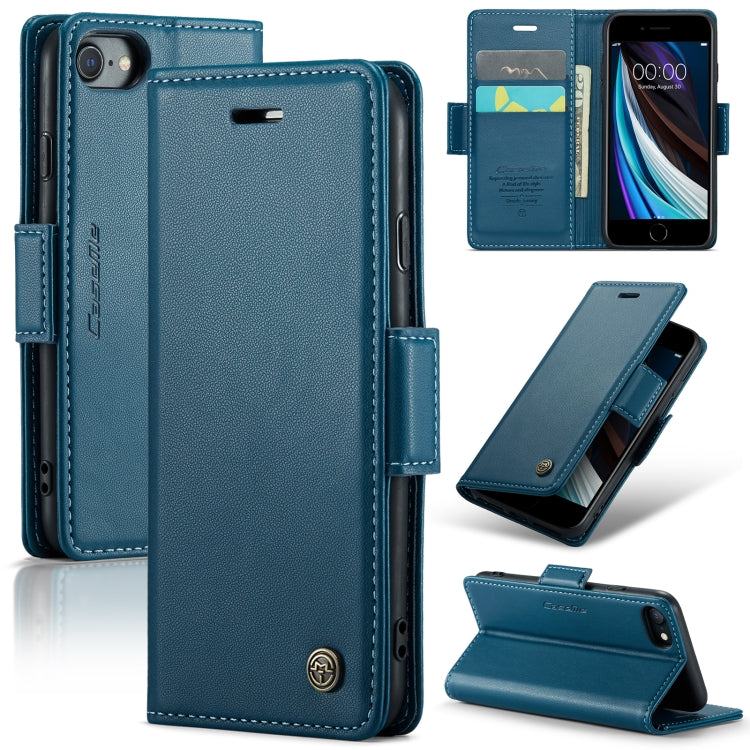 For iPhone SE 2022/SE 2020/6/7/8 CaseMe 023 Butterfly Buckle Litchi Texture RFID Anti-theft Leather Phone Case(Blue) - More iPhone Cases by CaseMe | Online Shopping UK | buy2fix