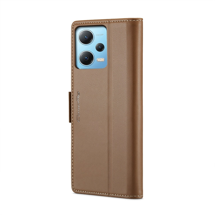 For Xiaomi Poco X5 5G/Redmi Note 12 5G Global CaseMe 023 Butterfly Buckle Litchi Texture RFID Anti-theft Leather Phone Case(Brown) - Xiaomi Cases by CaseMe | Online Shopping UK | buy2fix