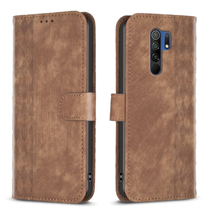 For Xiaomi Redmi 9 Plaid Embossed Leather Phone Case(Brown) - Xiaomi Cases by buy2fix | Online Shopping UK | buy2fix