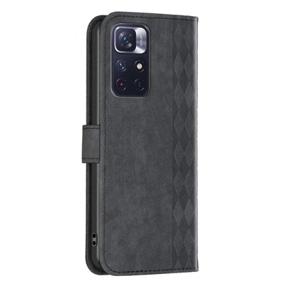 For Xiaomi Redmi Note 11 Plaid Embossed Leather Phone Case(Black) - Redmi Note 11 Case by buy2fix | Online Shopping UK | buy2fix
