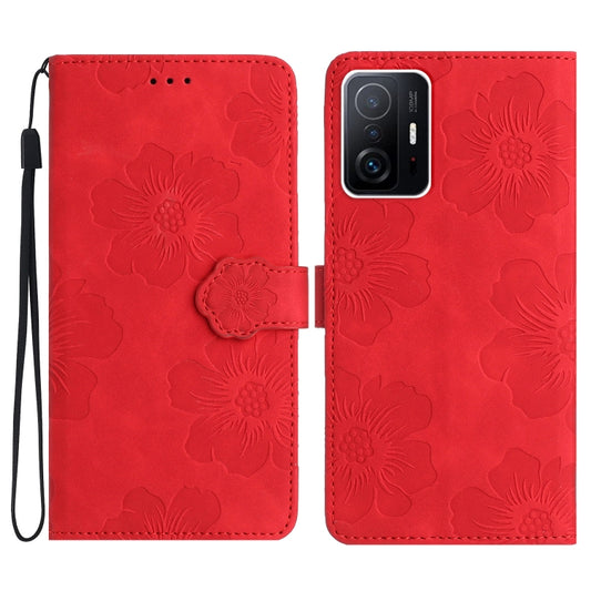 For Xiaomi 11T / 11T Pro Flower Embossing Pattern Leather Phone Case(Red) - Xiaomi Cases by buy2fix | Online Shopping UK | buy2fix