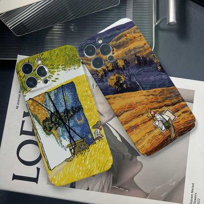 For iPhone 13 Precise Hole Oil Painting Pattern PC Phone Case(Handcart) - iPhone 13 Cases by buy2fix | Online Shopping UK | buy2fix