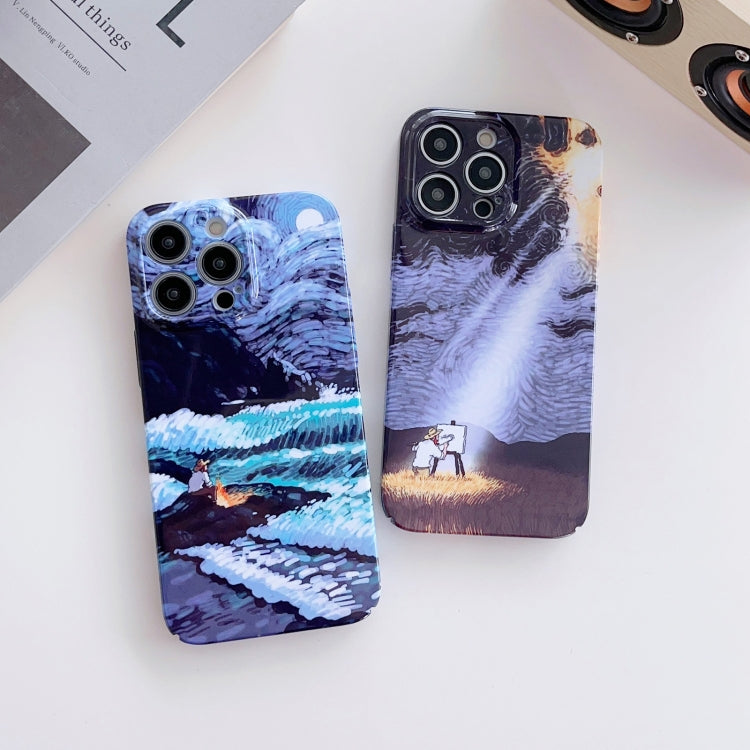 For iPhone 14 Precise Hole Oil Painting Pattern PC Phone Case(Thinker) - iPhone 14 Cases by buy2fix | Online Shopping UK | buy2fix