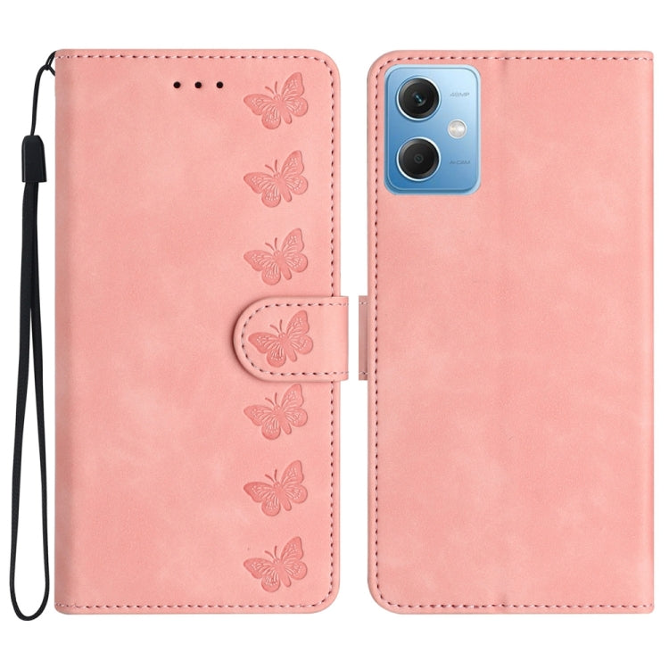 For Xiaomi Redmi Note 12 5G Global Seven Butterflies Embossed Leather Phone Case(Pink) - Note 12 Cases by buy2fix | Online Shopping UK | buy2fix