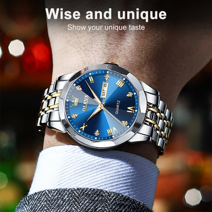 OLEVS 9931 Men Luminous Waterproof Quartz Watch(Blue) - Metal Strap Watches by OLEVS | Online Shopping UK | buy2fix