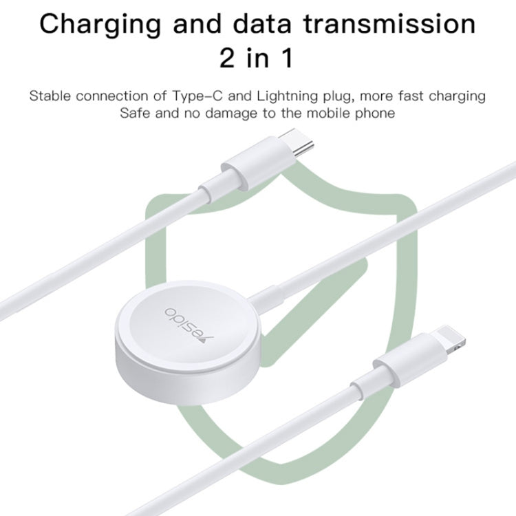 Yesido CA113 For Apple Watch 2 in 1 USB-C / Type-C to 8 Pin Wireless Magnetic Watch Charger, Cable Length: 1.2m(White) - Charger / Holder by Yesido | Online Shopping UK | buy2fix