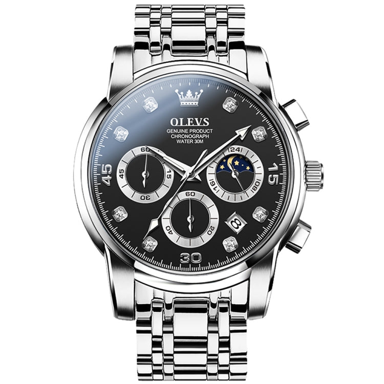 OLEVS 2889 Men Multifunctional Luminous Waterproof Quartz Watch(Black) - Metal Strap Watches by OLEVS | Online Shopping UK | buy2fix