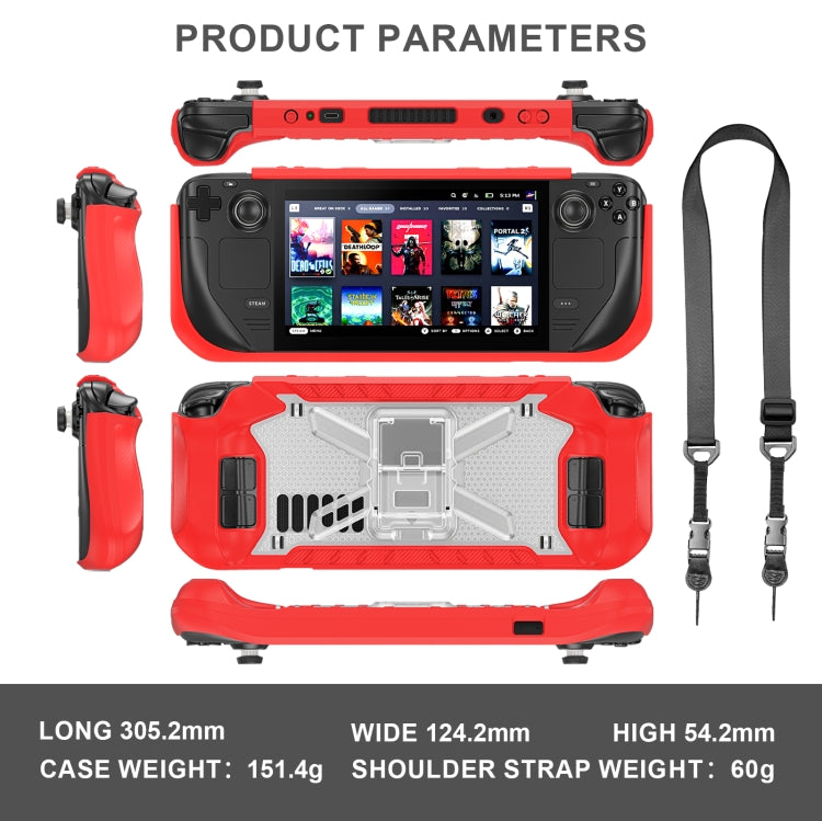 For Steam Deck Shockproof Game Console Case with Holder & Shoulder Strap(Red+Transparent) - Accessories by buy2fix | Online Shopping UK | buy2fix