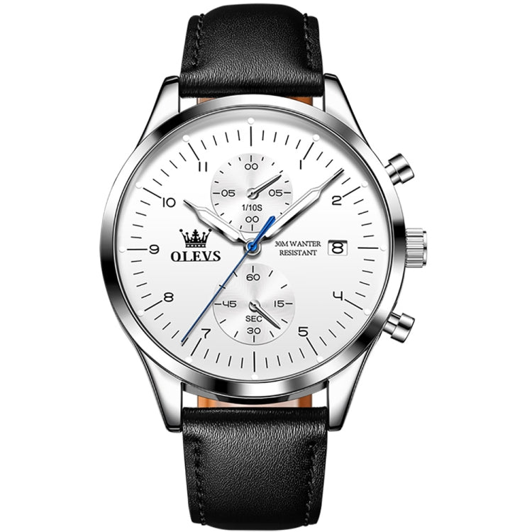 OLEVS 2880 Men Multifunctional Business Waterproof Leather Strap Quartz Watch(White) - Leather Strap Watches by OLEVS | Online Shopping UK | buy2fix