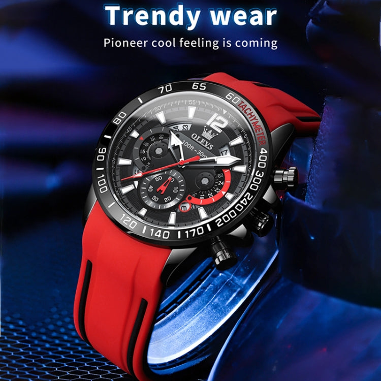 OLEVS 9936 Men Multifunctional Sports Waterproof Quartz Watch(Black) - Silicone Strap Watches by OLEVS | Online Shopping UK | buy2fix