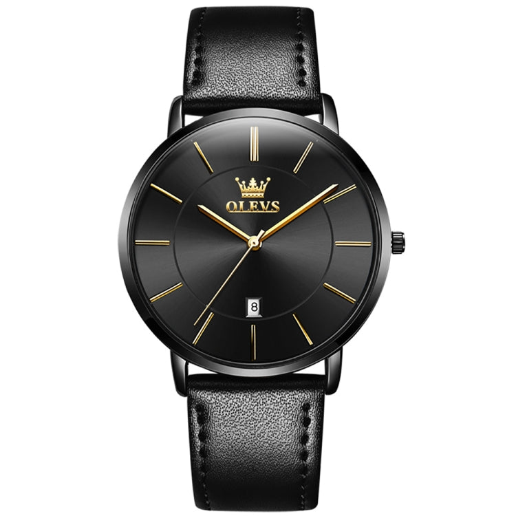 OLEVS 5869 Men Business Waterproof Genuine Leather Strap Quartz Watch(Black) - Leather Strap Watches by OLEVS | Online Shopping UK | buy2fix