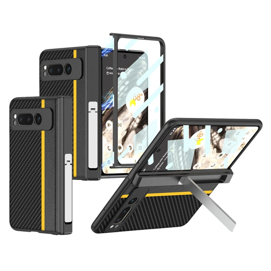 For Google Pixel Fold GKK Integrated Contrast Color Fold Hinge Leather Phone Case with Holder(Yellow) - Google Cases by GKK | Online Shopping UK | buy2fix