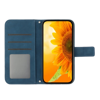 For iPhone 15 Skin Feel Sun Flower Embossed Flip Leather Phone Case with Lanyard(Inky Blue) - iPhone 15 Cases by buy2fix | Online Shopping UK | buy2fix
