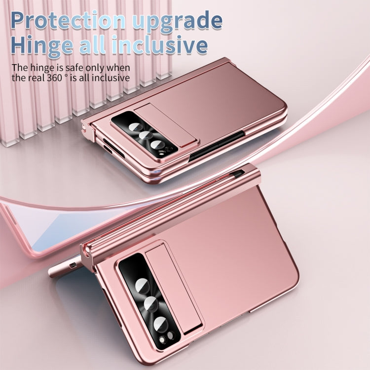 For Google Pixel Fold Integrated Electroplating Pen Slot Double Hinge Folding Phone Case with Stylus(Pink) - Google Cases by buy2fix | Online Shopping UK | buy2fix