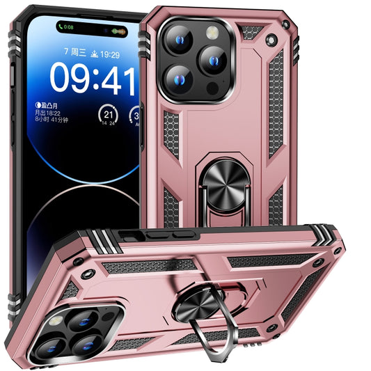 For iPhone 15 Pro Shockproof TPU + PC Phone Case with Holder(Rose Gold) - iPhone 15 Pro Cases by buy2fix | Online Shopping UK | buy2fix