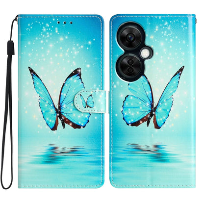 For OnePlus Nord CE 3 Lite 5G Colored Drawing Leather Phone Case(Blue Butterfly) - OnePlus Cases by buy2fix | Online Shopping UK | buy2fix