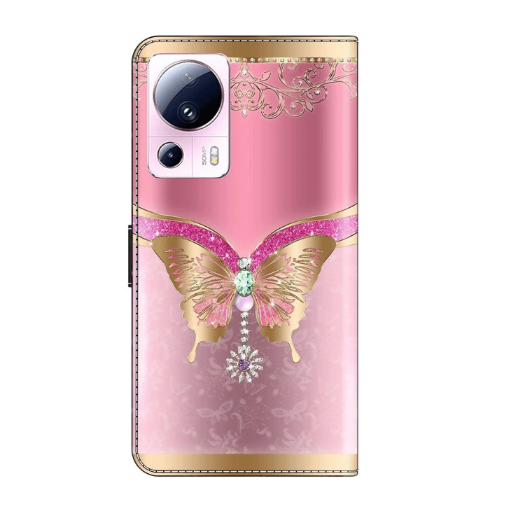 For Xiaomi 13 Lite Crystal 3D Shockproof Protective Leather Phone Case(Pink Bottom Butterfly) - 13 Lite Cases by buy2fix | Online Shopping UK | buy2fix