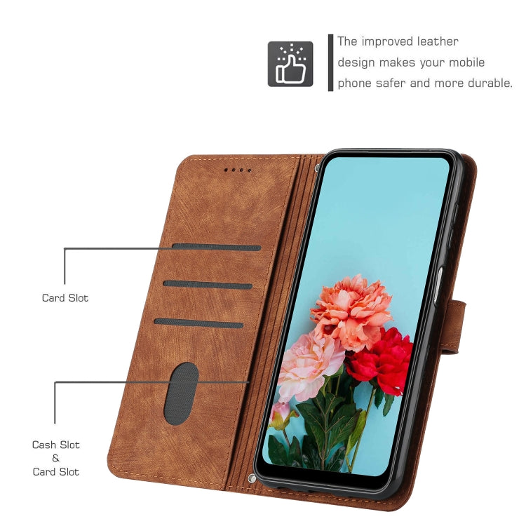 For Infinix Note 30/Note 30 5G Skin Feel Stripe Pattern Leather Phone Case with Lanyard(Brown) - Infinix Cases by buy2fix | Online Shopping UK | buy2fix