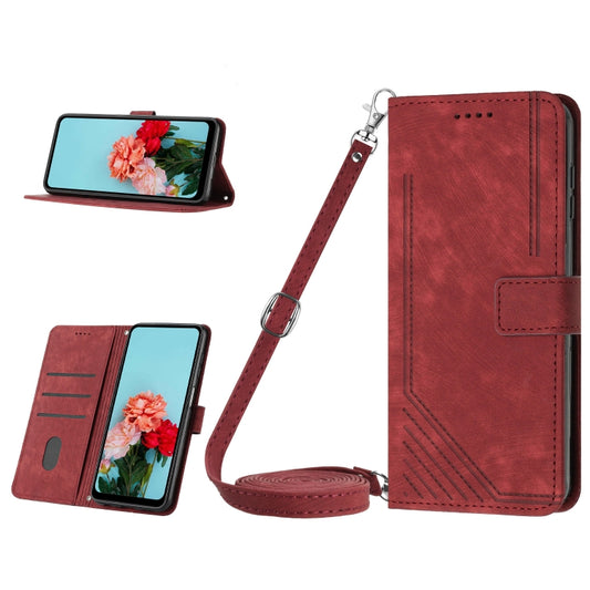 For Infinix Note 30 Pro Skin Feel Stripe Pattern Leather Phone Case with Lanyard(Red) - Infinix Cases by buy2fix | Online Shopping UK | buy2fix