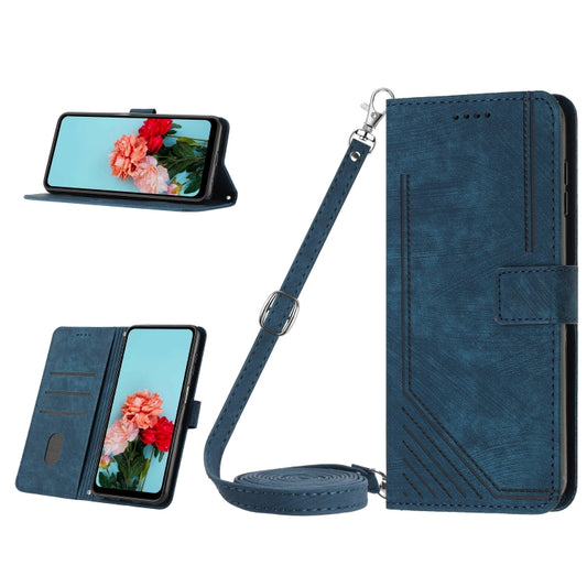 For Infinix Note 30 Pro Skin Feel Stripe Pattern Leather Phone Case with Lanyard(Blue) - Infinix Cases by buy2fix | Online Shopping UK | buy2fix