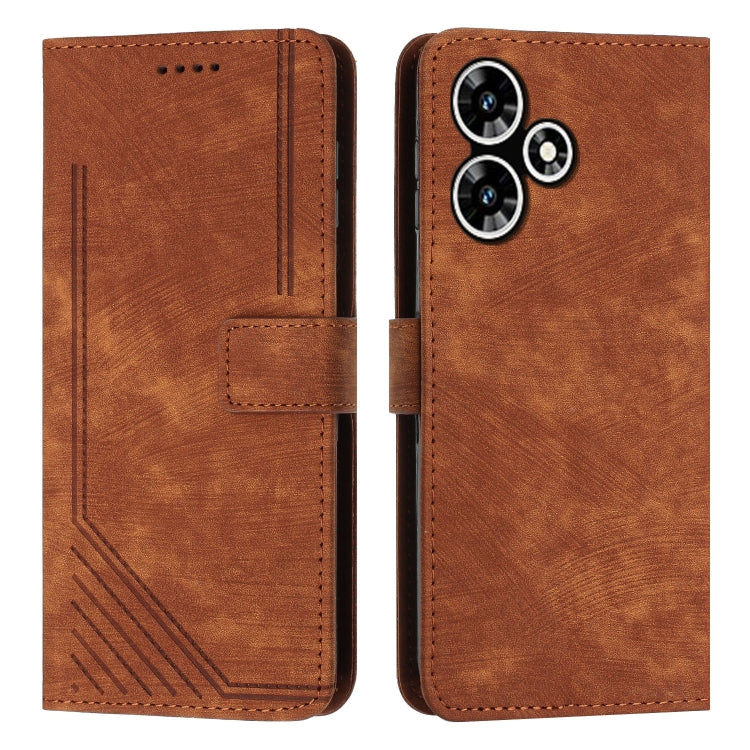 For Infinix Hot 30 Play NFC Skin Feel Stripe Pattern Leather Phone Case with Lanyard(Brown) - Infinix Cases by buy2fix | Online Shopping UK | buy2fix