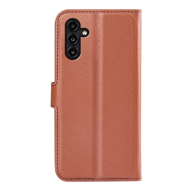 For Samsung Galaxy A14 5G Litchi Texture Horizontal Flip Phone Case with Holder(Brown) - Galaxy Phone Cases by buy2fix | Online Shopping UK | buy2fix