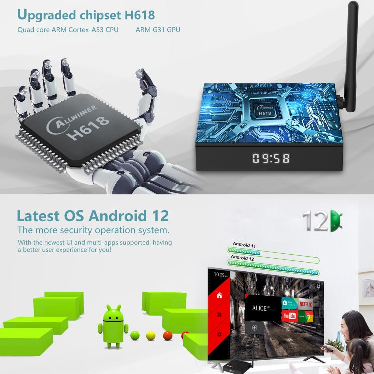 H618-TX68 Android 12.0 Allwinner H618 Quad Core Smart TV Box, Memory:4GB+64GB(US Plug) - Allwinner H6 by buy2fix | Online Shopping UK | buy2fix