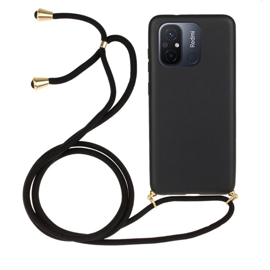 For Xiaomi Redmi 12C Wheat Straw Material + TPU Phone Case with Lanyard(Black) - Xiaomi Cases by buy2fix | Online Shopping UK | buy2fix