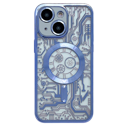 For iPhone 14 Plus Electroplated Circuit Board Pattern MagSafe Phone Case(Sierra Blue) - iPhone 14 Plus Cases by buy2fix | Online Shopping UK | buy2fix