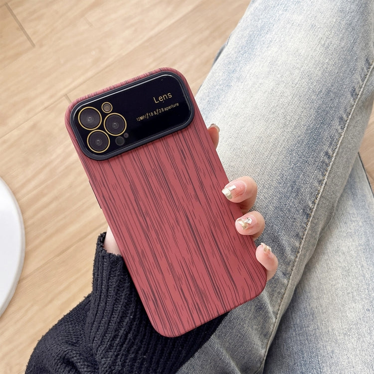 For iPhone 12 Pro Max Wood Grain TPU Phone Case with Lens Film(Red) - iPhone 12 Pro Max Cases by buy2fix | Online Shopping UK | buy2fix