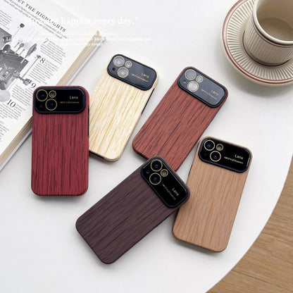 For iPhone 13 Pro Wood Grain TPU Phone Case with Lens Film(Khaki) - iPhone 13 Pro Cases by buy2fix | Online Shopping UK | buy2fix